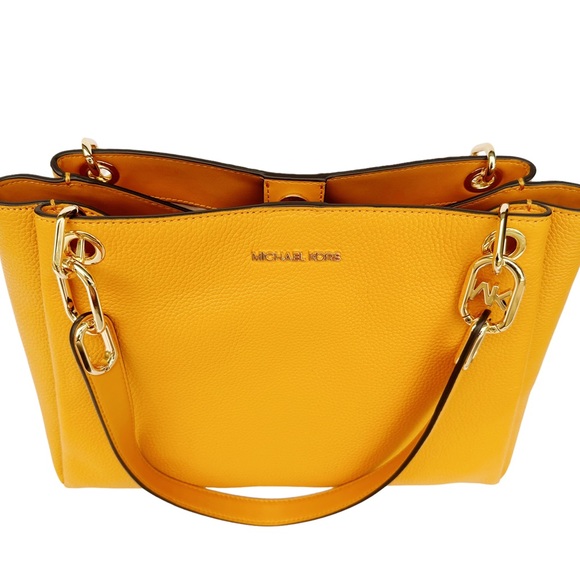 Michael Kors Trisha Large Triple Compartment Shoulder Tote Bag Honeycomb Yellow - Picture 5 of 7